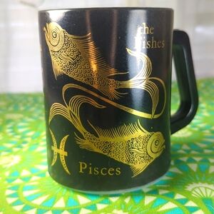 Federal Glass Vintage Pisces Fish Mug Milk Glass '70's